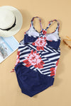 Blue Floral Printed Lined Tankini Swimsuit-Swimwear-MomFashion