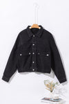 Black Metal Buttons Flap Pocket Drop Shoulder Denim Jacket-Outerwear-MomFashion