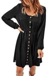 Black Button Up High Waist Long Sleeve Dress-Dresses-MomFashion