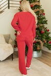 Fiery Red JOLLY Corded Long Sleeve Top and Pockets Pants Set-Two Piece Sets/Pant Sets-MomFashion