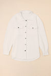 Solid Textured Flap Pocket Buttoned Shacket-Outerwear-MomFashion