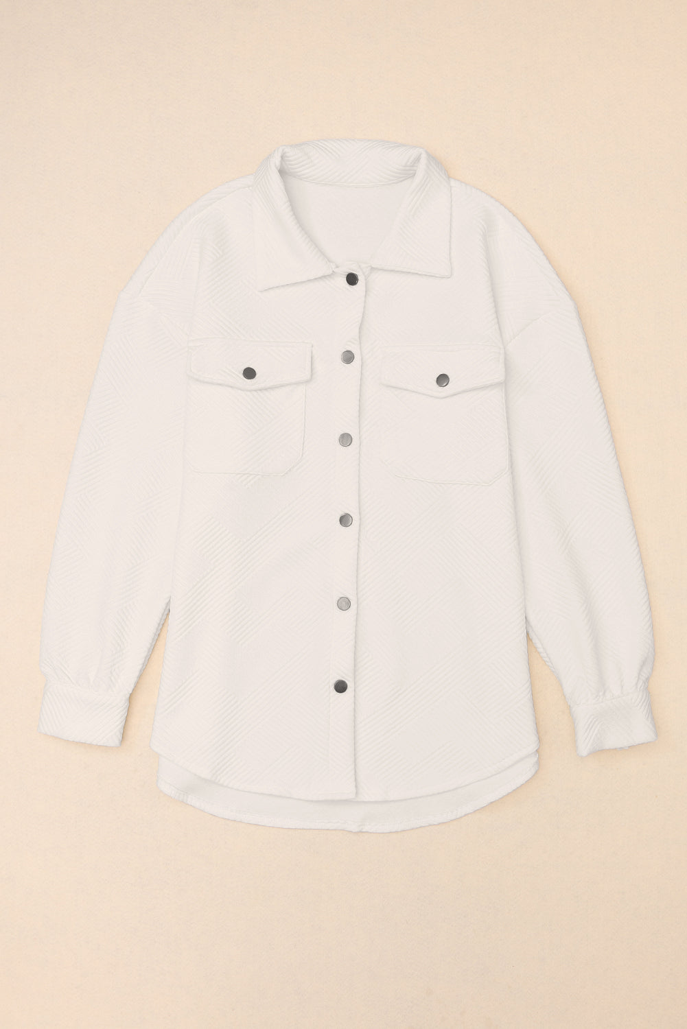 Solid Textured Flap Pocket Buttoned Shacket-Outerwear-MomFashion