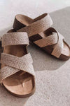 Beige Woven Cross Criss Hollowed Slip-On Slippers-Shoes & Bags-MomFashion