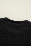 Black Cable Textured Puff Sleeve Sweatshirt-Tops-MomFashion