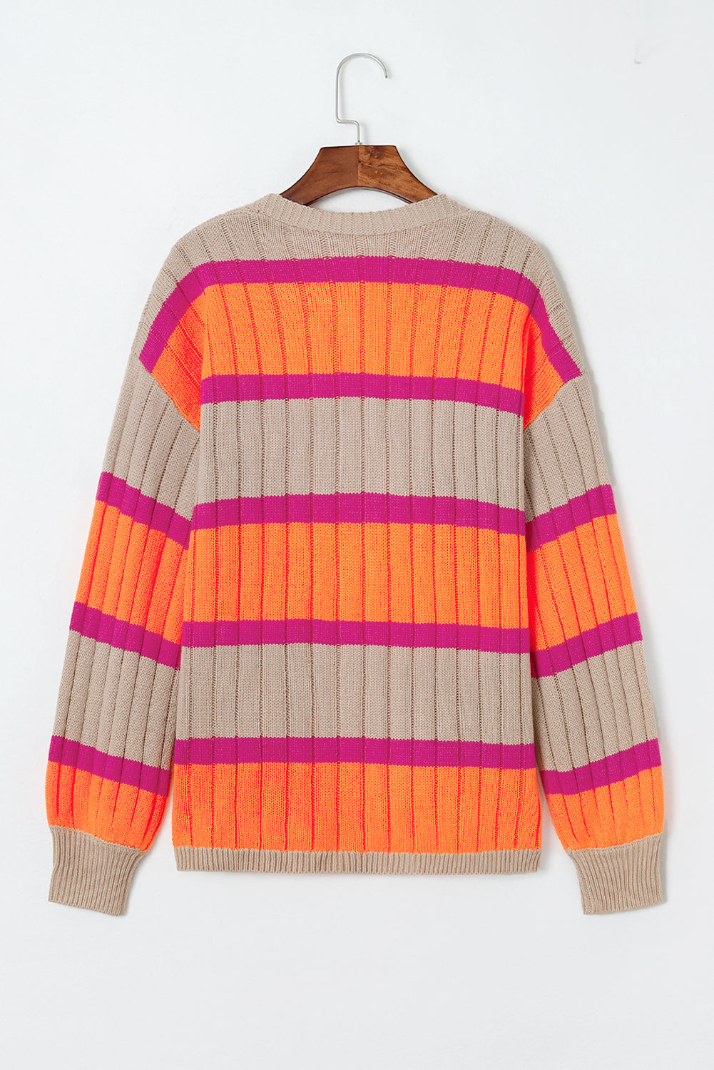 Orange Striped Colorblock Drop Shoulder Slouchy Cardigan-Tops-MomFashion