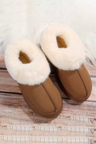 Chestnut Plush Suede Trim Thick Sole Flat Snow Boots-Shoes & Bags-MomFashion