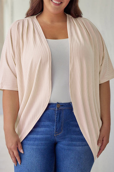 Apricot Shimmer Ribbed Texture Plus Size Cardigan-Plus Size-MomFashion