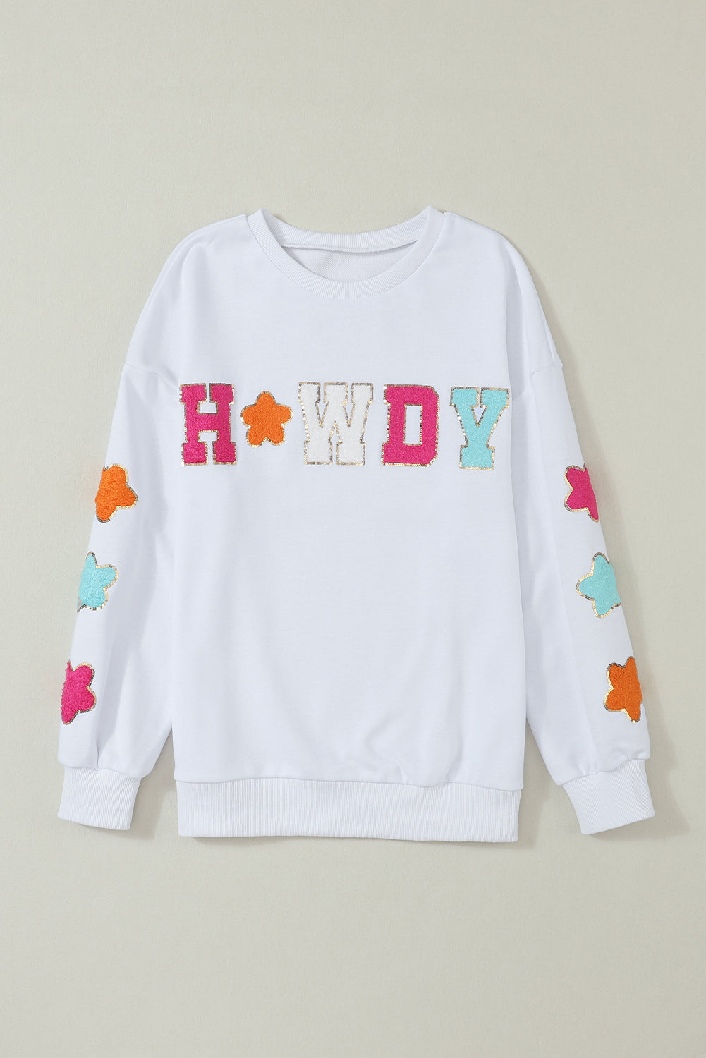 White Glitter Howdy Patch Graphic Casual Sweatshirt-Tops-MomFashion