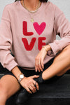 Pink Valentines LOVE Chenille Embroidered Corded Sweatshirt-Graphic-MomFashion