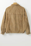 Apricot Studded Buttoned Chest Pockets Corduroy Jacket-Outerwear-MomFashion