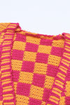 Multicolor Open Front Mixed Checkered Pattern Knit Cardigan-Tops-MomFashion