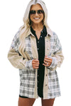 Khaki Distressed Raw Edge Plaid Patchwork Denim Jacket-Outerwear-MomFashion