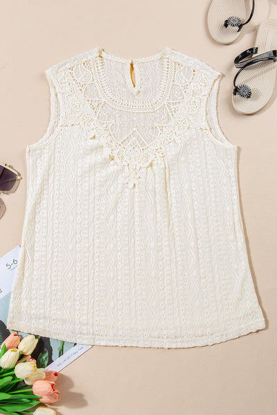 Apricot Guipure Lace Crochet Keyhole Back Tank Top-Tops-MomFashion