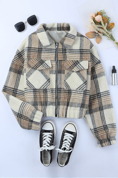 Vintage London Plaid Cropped Jacket-Outerwear-MomFashion