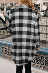 Black Turn-down Collar Plaid Shirt Coat-Outerwear-MomFashion