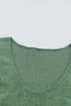 Green U Neck Textured Long Sleeve Top-Tops-MomFashion