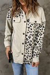 Apricot Leopard Print Detail Pocketed Corduroy Jacket-Outerwear-MomFashion