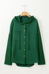 Blackish Green Button Up Contrast Knitted Sleeves Hooded Jacket-Outerwear-MomFashion