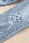 Sky Blue Light Wash Frayed Slim Fit High Waist Jeans-Bottoms-MomFashion