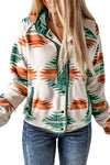 Multicolour Western Aztec Snap Buttoned Fleece Jacket-Outerwear-MomFashion