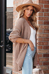 Khaki Buttoned Front Drop Shoulder Knitted Cardigan-Tops-MomFashion