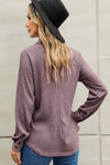 Purple Button Flap Pocket Ribbed Knit Shacket-Outerwear-MomFashion