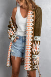 Brown Aztec Print Open Front Knitted Cardigan-Tops-MomFashion