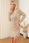 Apricot Knot Pack Hip Sequin Dress-Dresses-MomFashion