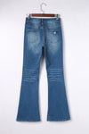 Sky Blue Medium Wash High Rise Flare Jeans-Bottoms-MomFashion