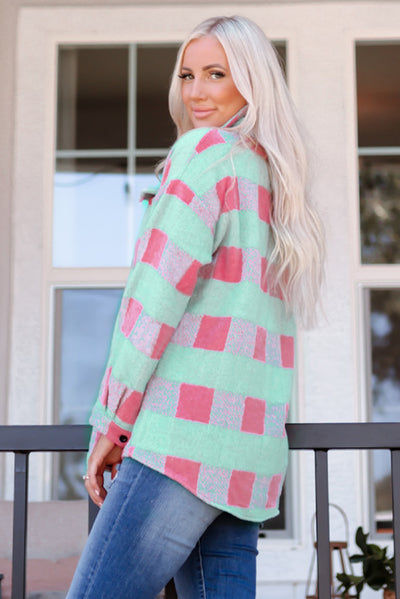 Pink Plaid Pattern Oversized Shacket-Outerwear-MomFashion