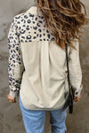 Apricot Leopard Print Detail Pocketed Corduroy Jacket-Outerwear-MomFashion