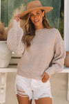 Parchment Cable Knit Sleeve Drop Shoulder Sweater-Tops-MomFashion