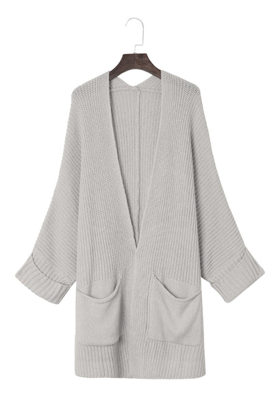 Gray Oversized Fold Over Sleeve Sweater Cardigan-Tops-MomFashion