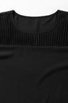 Black Roll Up Sleeve Stitching Detail Blouse-Tops-MomFashion