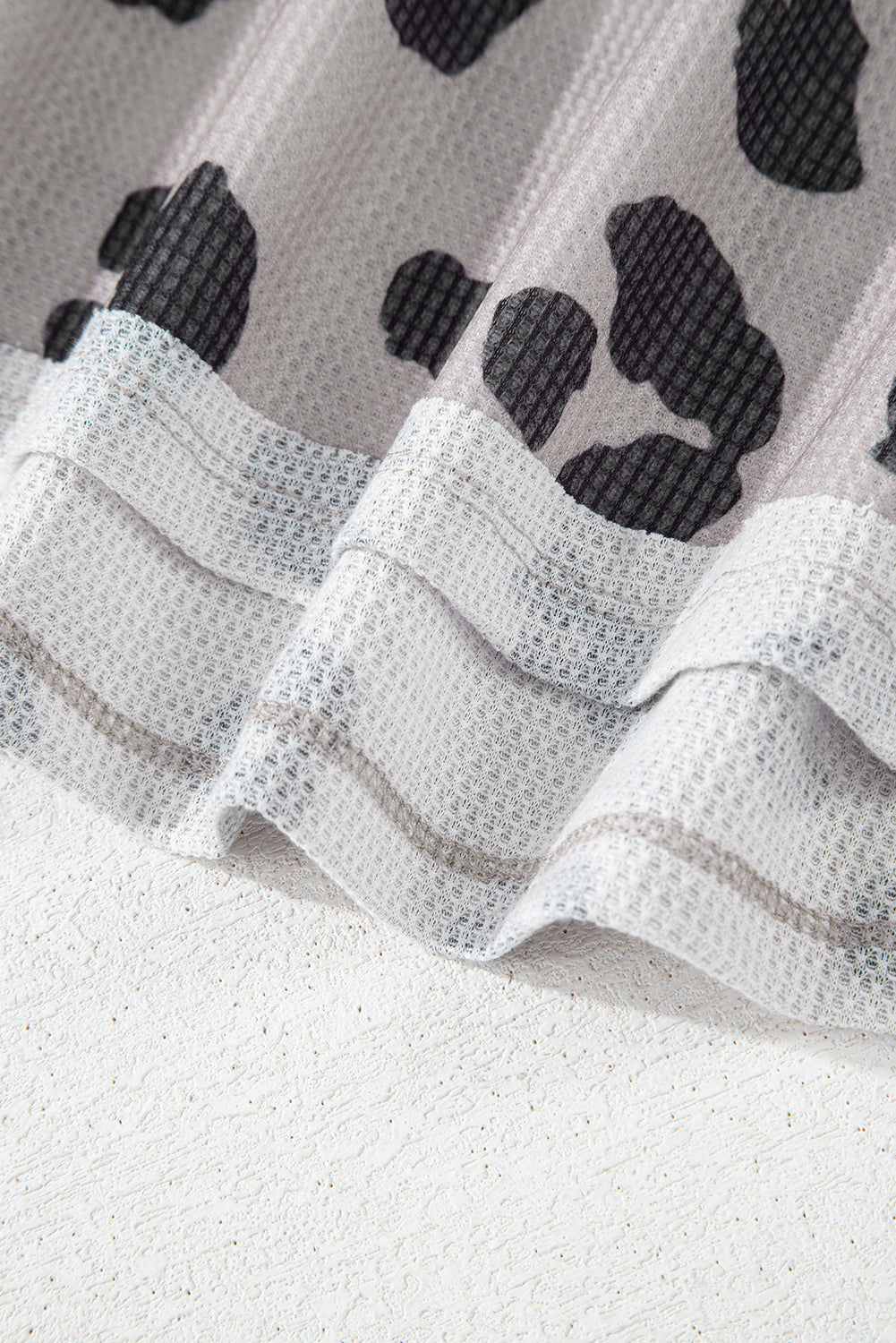 Gray Printed Leopard Balloon Sleeve Thermal Knit Plus Size Top-Plus Size-MomFashion