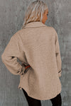 Khaki Retro Quilted Flap Pocket Button Shacket-Outerwear-MomFashion