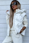 White Quilted Zipper Front Hooded Vest Coat-Outerwear-MomFashion