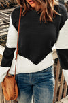 Black Two-Tone Chevron Pullover Sweater-Tops-MomFashion