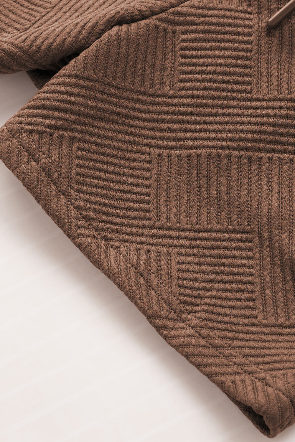 Brown Textured Long Sleeve Top and Drawstring Shorts Set-Loungewear-MomFashion