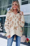 Beige Slouchy Leopard V Neck Buttoned Cardigan-Tops-MomFashion