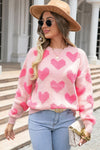 Light Pink Valentine’s Day Heart Jacquard Knit Sweater-Tops-MomFashion