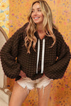 Dark Brown Bubble Textured Waffle Hoodie-Tops-MomFashion