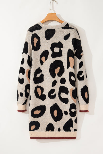 Leopard Animal Print Open Midi Cardigan-Tops-MomFashion