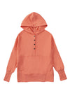 Orange Batwing Sleeve Pocketed Henley Hoodie-Tops-MomFashion