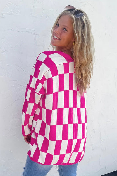 Bonbon Checkered Pattern Open Front Plus Size Cardigan-Plus Size-MomFashion