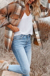 Brown Plaid Flap Pockets Shacket-Outerwear-MomFashion