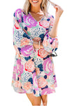 Multicolor Bracelet Bubble Sleeve Blooming Flower Print Dress-Dresses-MomFashion