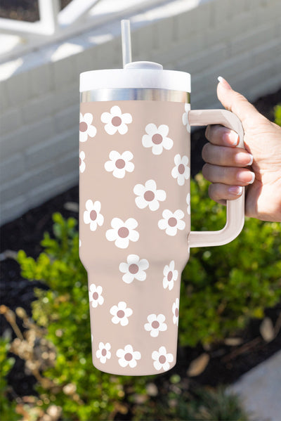 Parchment Floret Print Stainless Tumbler With Lid And Straw-Accessories-MomFashion