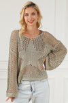 Light French Beige Star Pointelle Knit Baggy Sweater-Tops-MomFashion