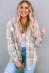 Khaki Plaid Removable Hood Buttoned Shacket-Outerwear-MomFashion